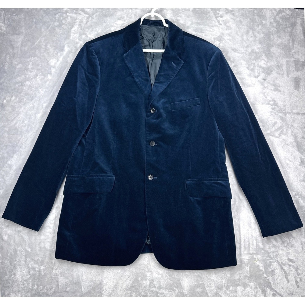 Vtg POLO RALPH LAUREN Velvet Blazer L Navy Blue 3-Button Sport Coat Cotton Y2K